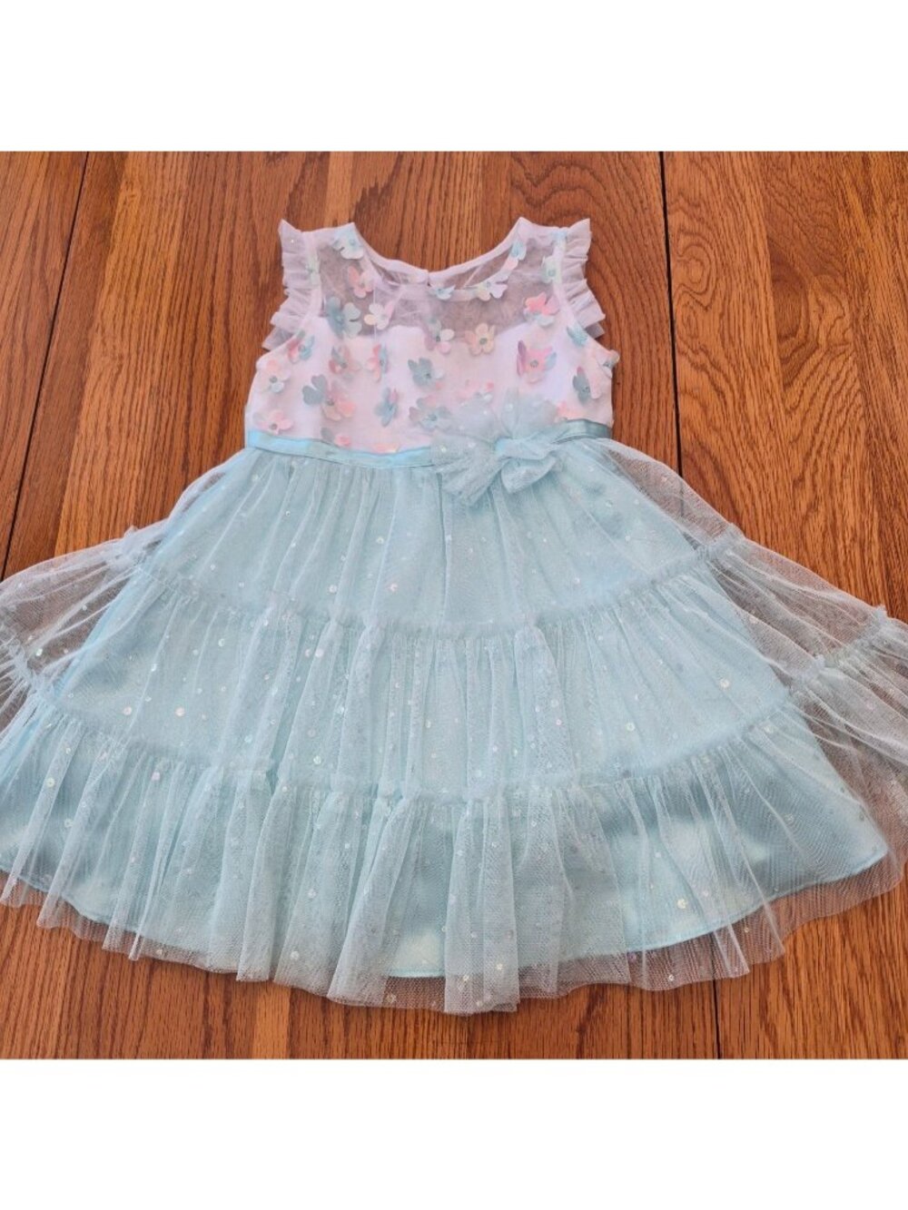 Floral Embellished Toddler Girls Party Dress Glittery Tulle Layers Bow – Size 2T
